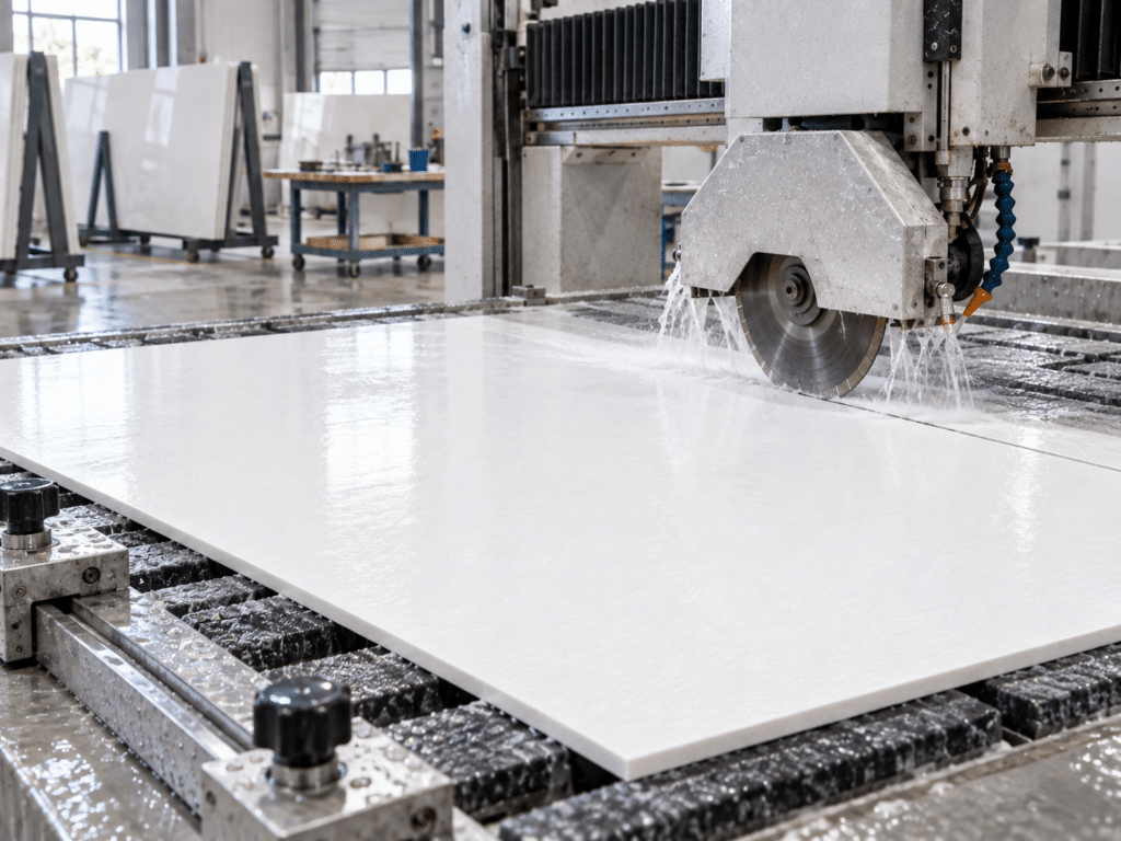 Bright Moon White artificial stone cut-to-size fabrication
