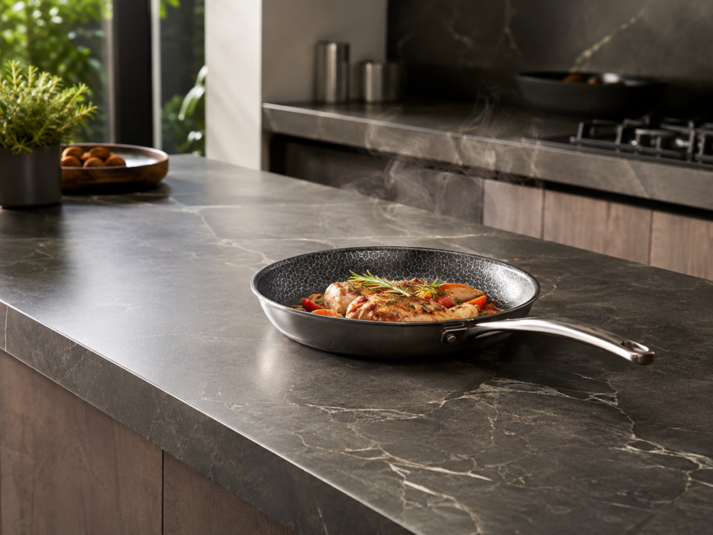 Heat resistant sintered stone kitchen countertop