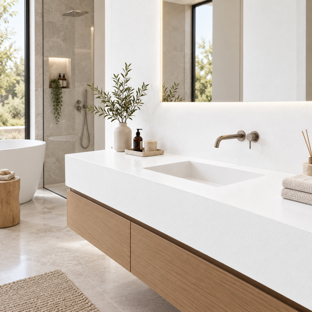 Bright Moon White sintered stone bathroom vanity top