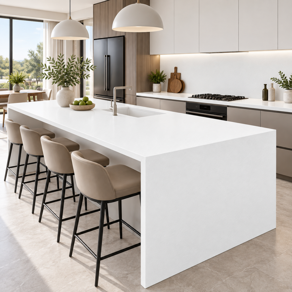 Bright Moon White sintered stone kitchen countertop