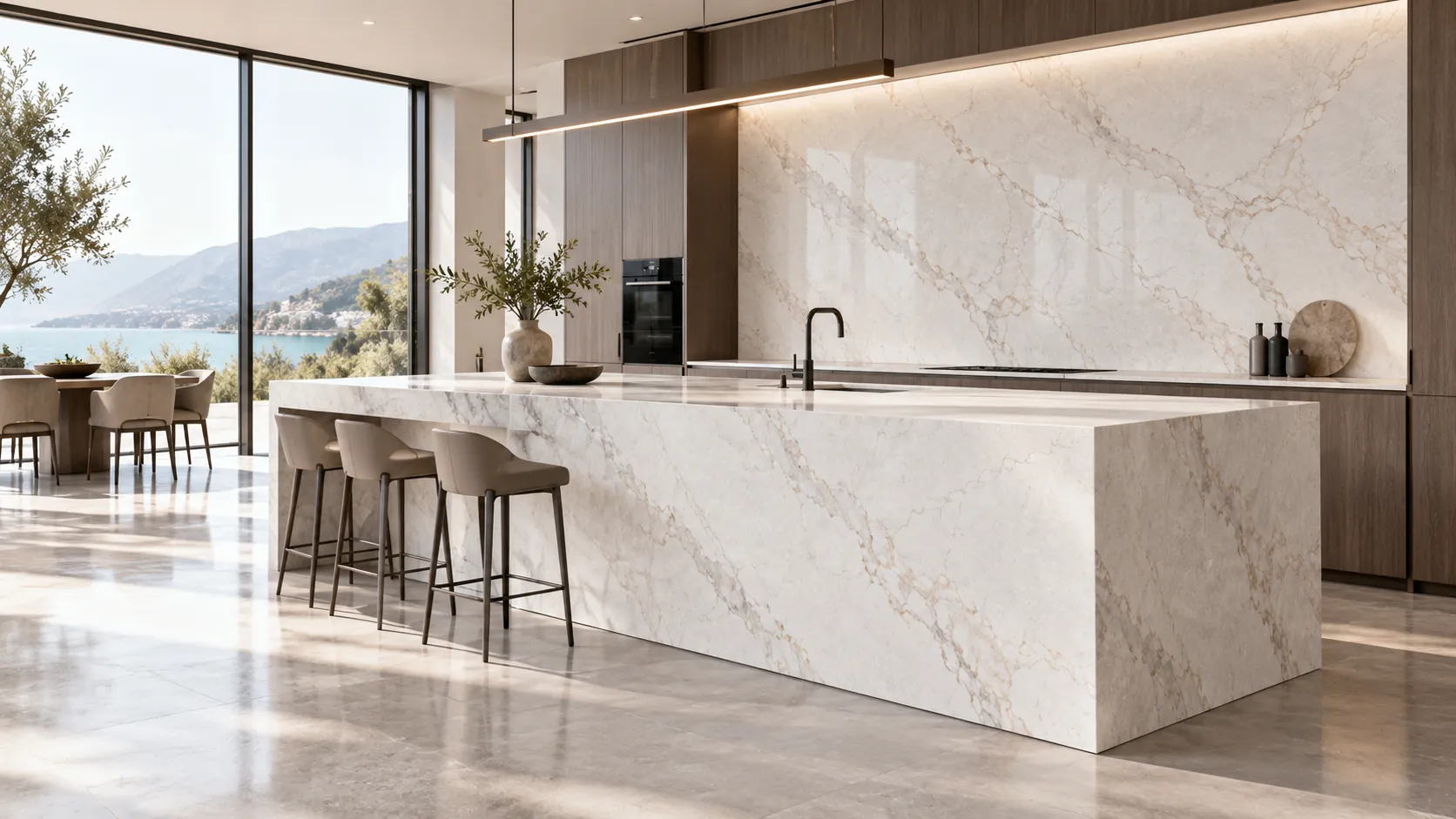 Stone kitchen countertop application concept