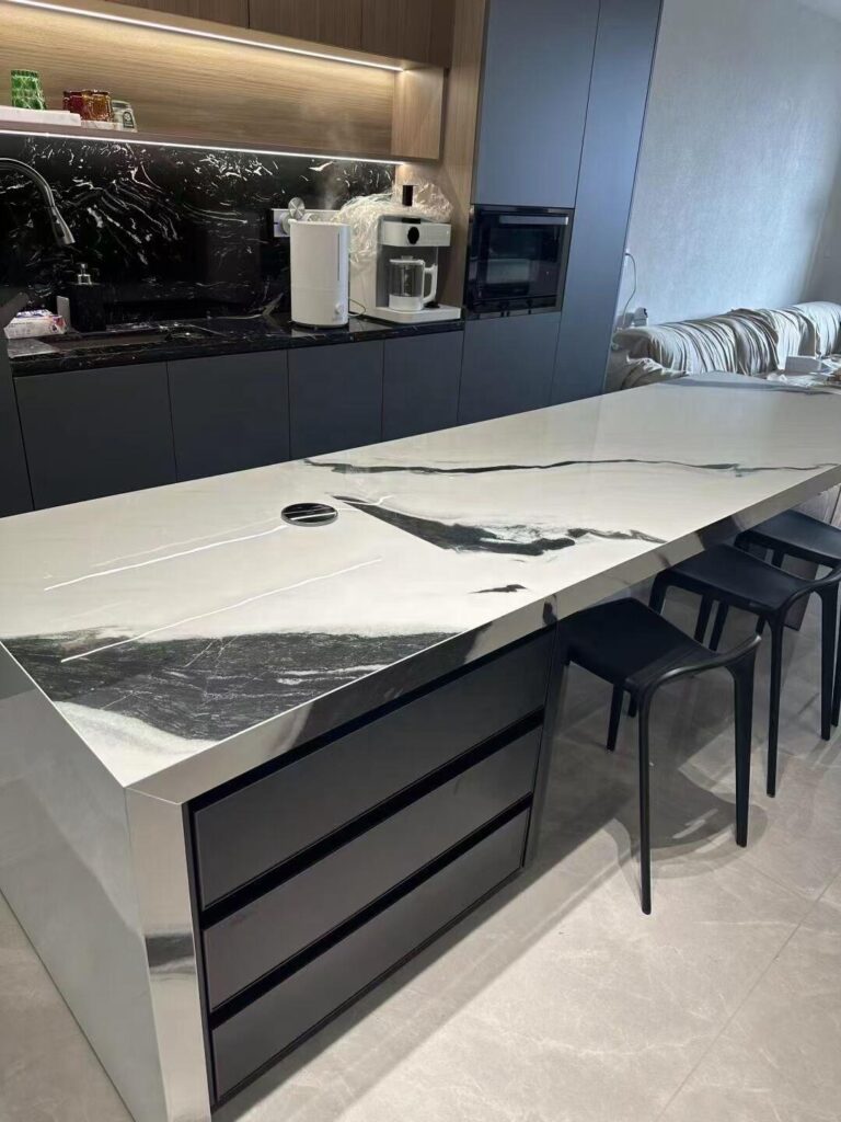 45 degree mitered edge sintered stone countertop fabrication