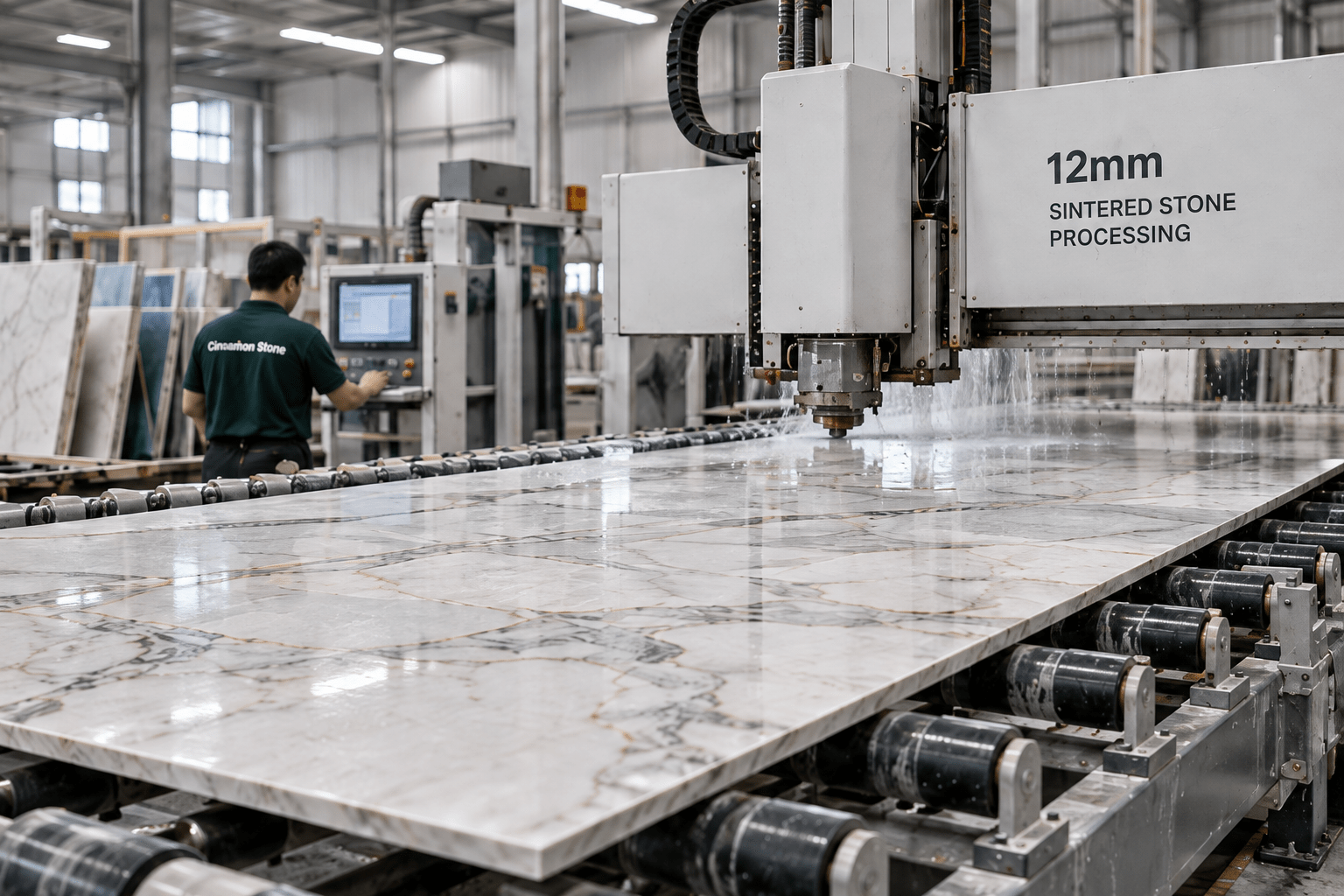 Close-up sintered stone processing illustration