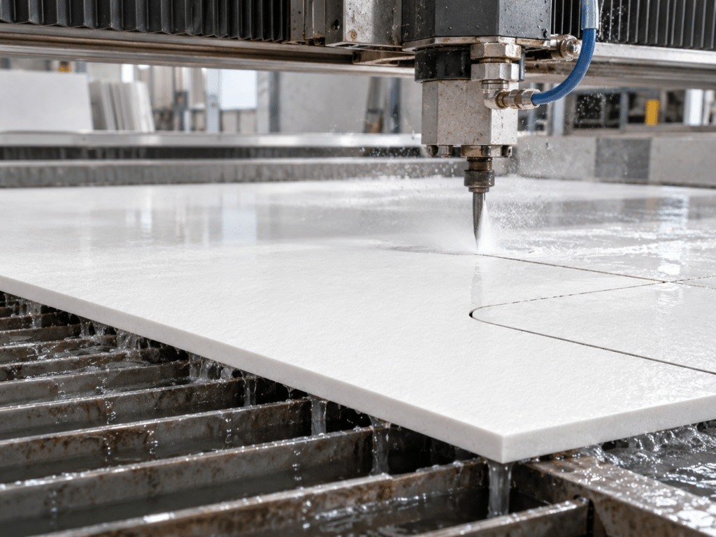 Sintered stone slab cut-to-size fabrication